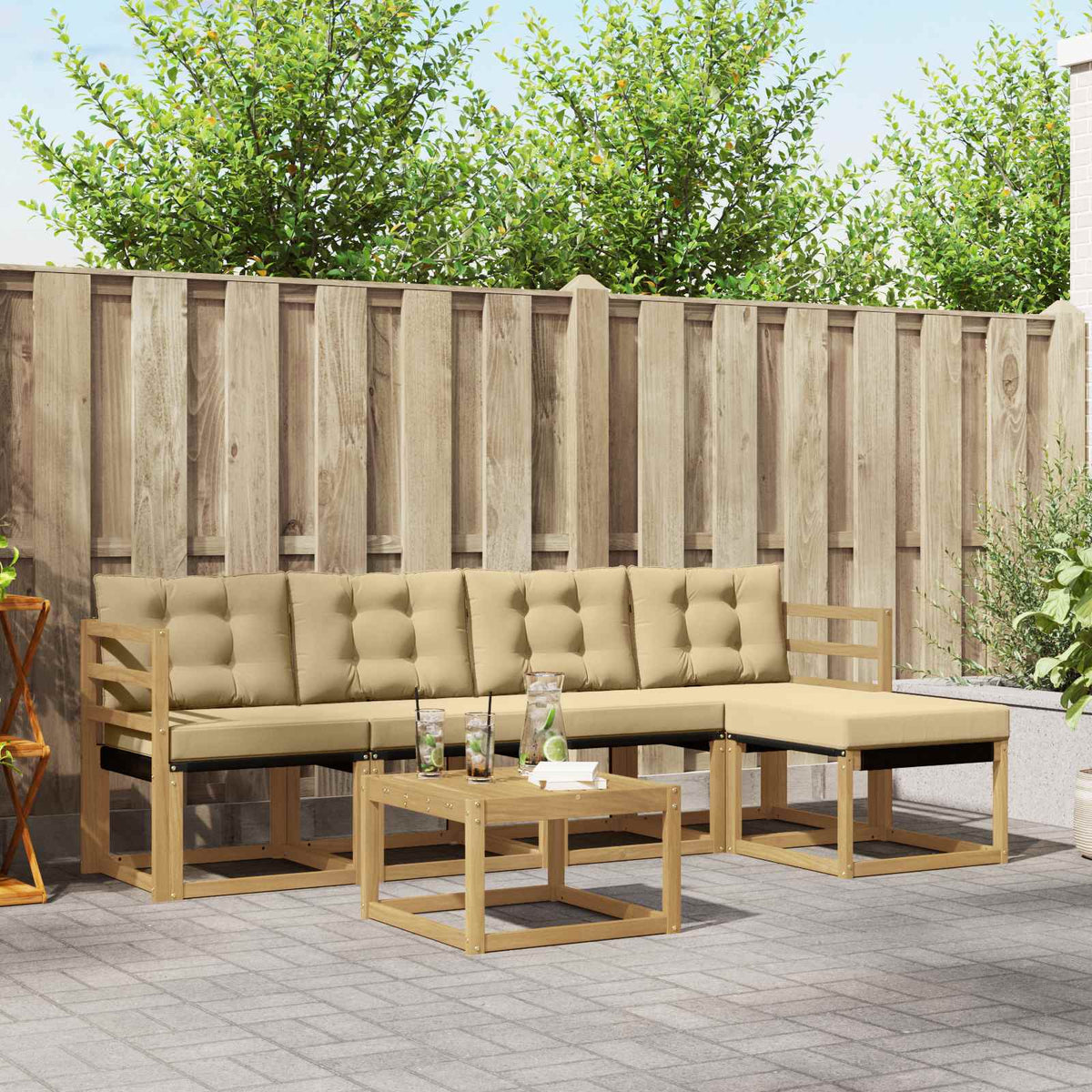Buiten bankenset met kussen 6 pcs Wit en Beige is nu te koop bij PeponiXL, paradijselijk wonen!