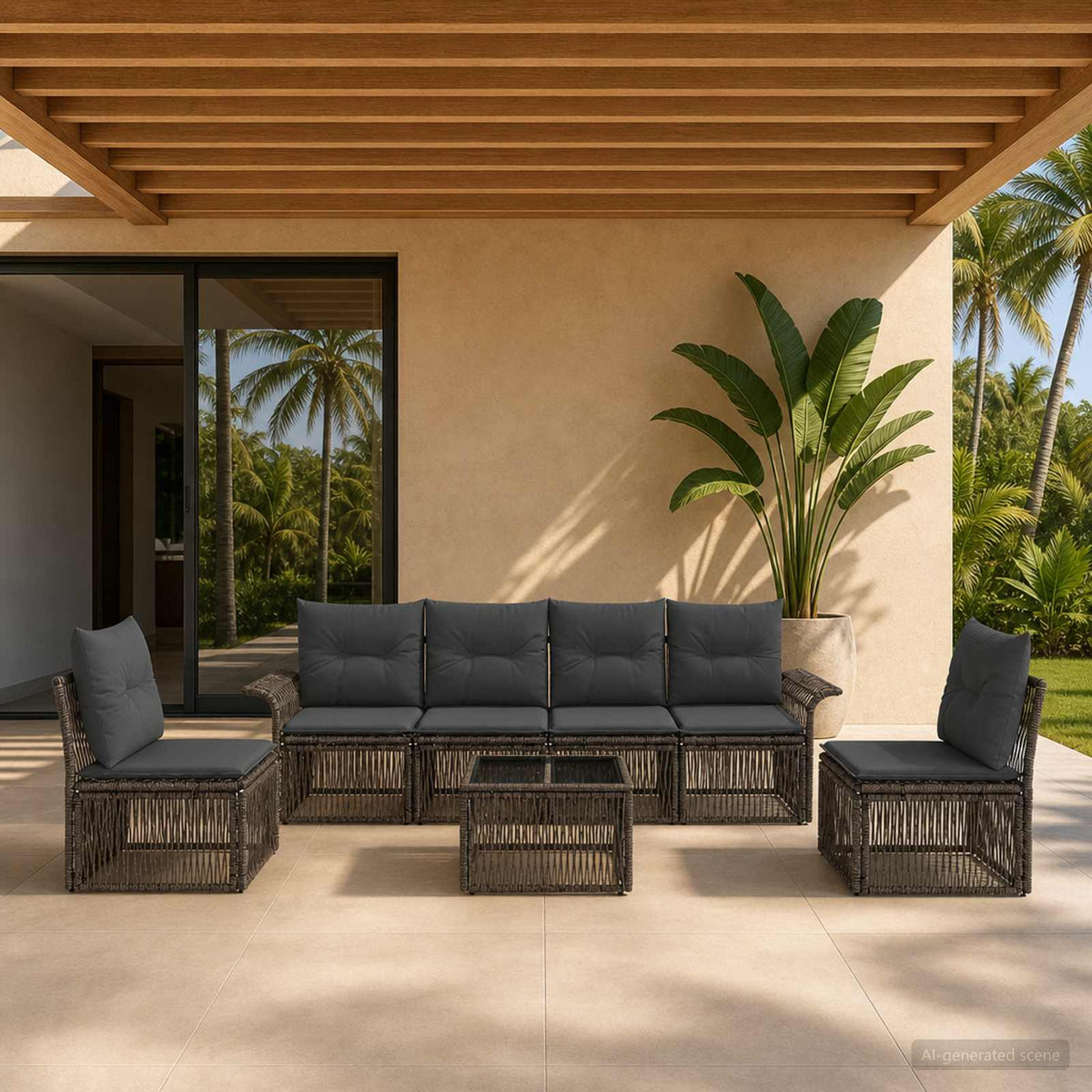 Tuinbankenset 7 pcs Grijs poly rattan is nu te koop bij PeponiXL, paradijselijk wonen!