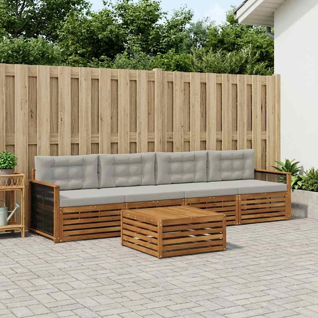 Buiten bankenset met kussen 5 pcs Naturel en lichtgrijs is nu te koop bij PeponiXL, paradijselijk wonen!