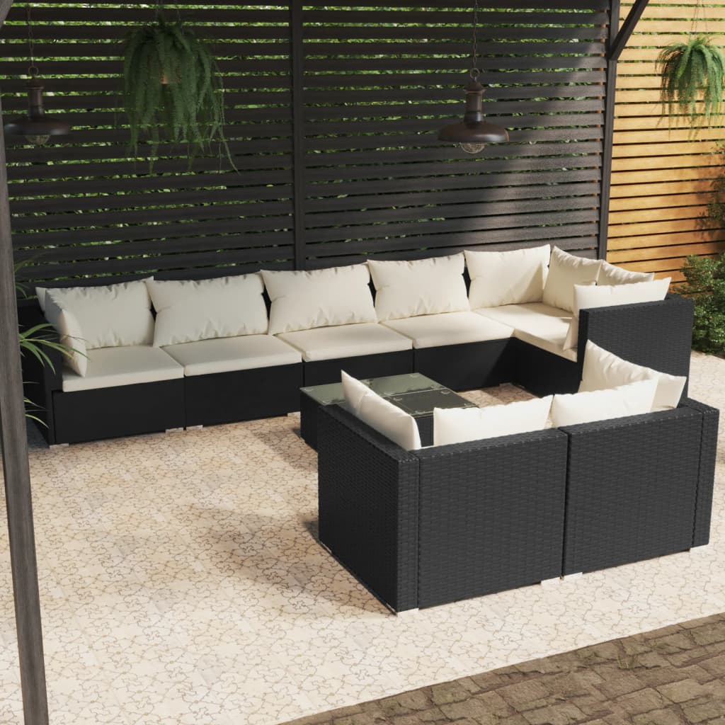 9-delige Loungeset met kussens poly rattan zwart is nu te koop bij PeponiXL, paradijselijk wonen!
