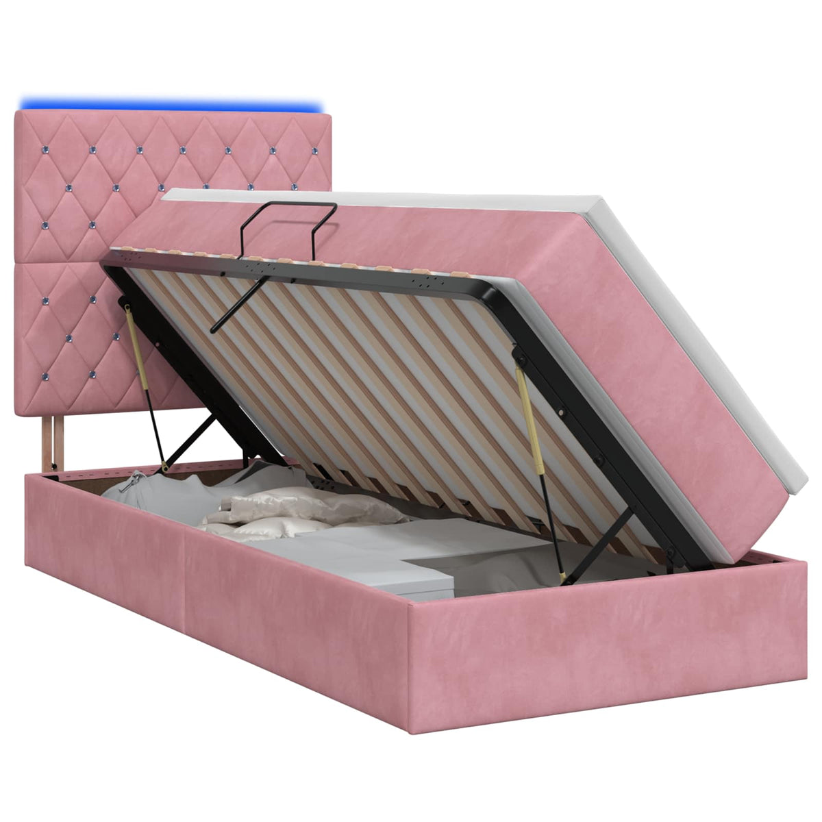 LED Opslagbed met Matras Roze 90 x 190 cm Fluweel is nu te koop bij PeponiXL, paradijselijk wonen!
