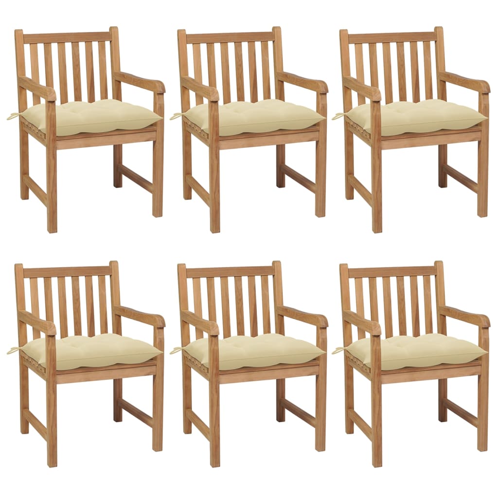 Tuinstoelen 6 st met crèmewitte kussens massief teakhout is nu te koop bij PeponiXL, paradijselijk wonen!