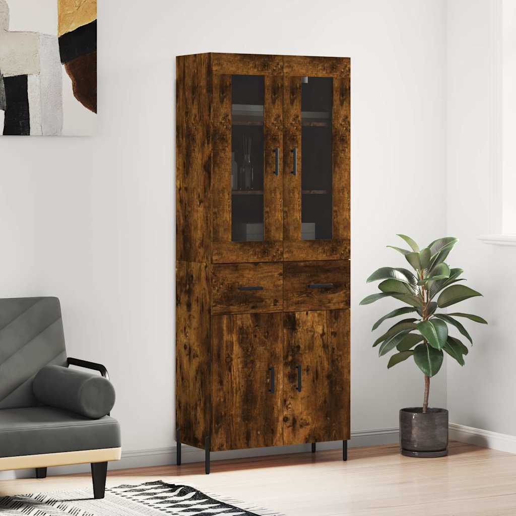 Hoge kast 69,5x34x180 cm bewerkt hout gerookt eikenkleurig is nu te koop bij PeponiXL, paradijselijk wonen!