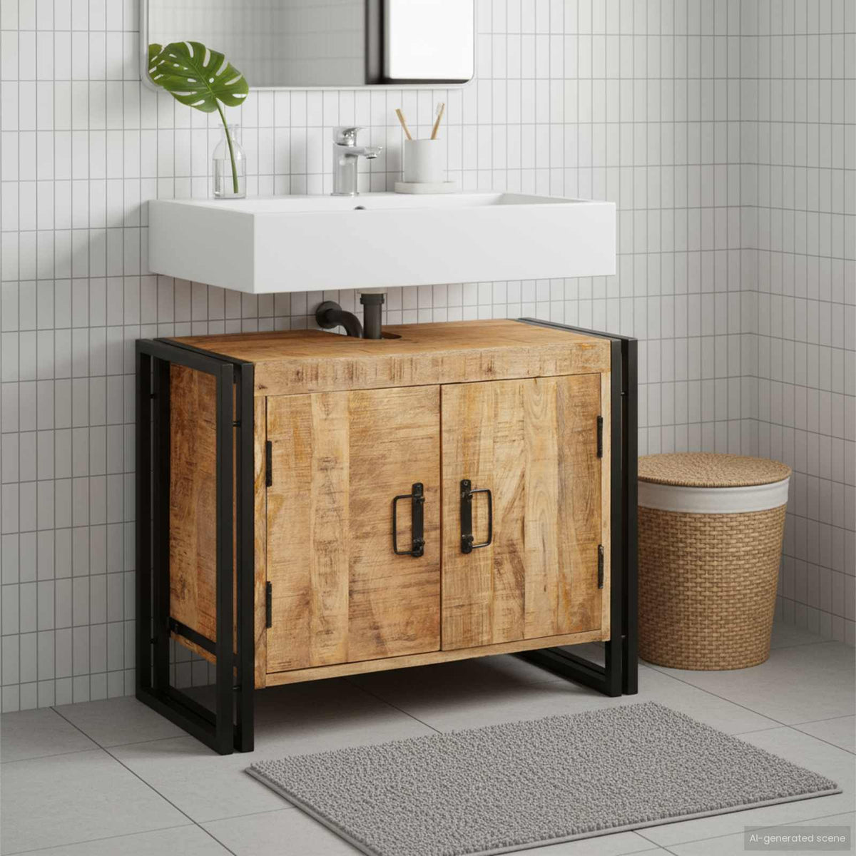 Wastafelkast met plank Bruin 71 x 33 x 58 cm Massief Mango Hout is nu te koop bij PeponiXL, paradijselijk wonen!