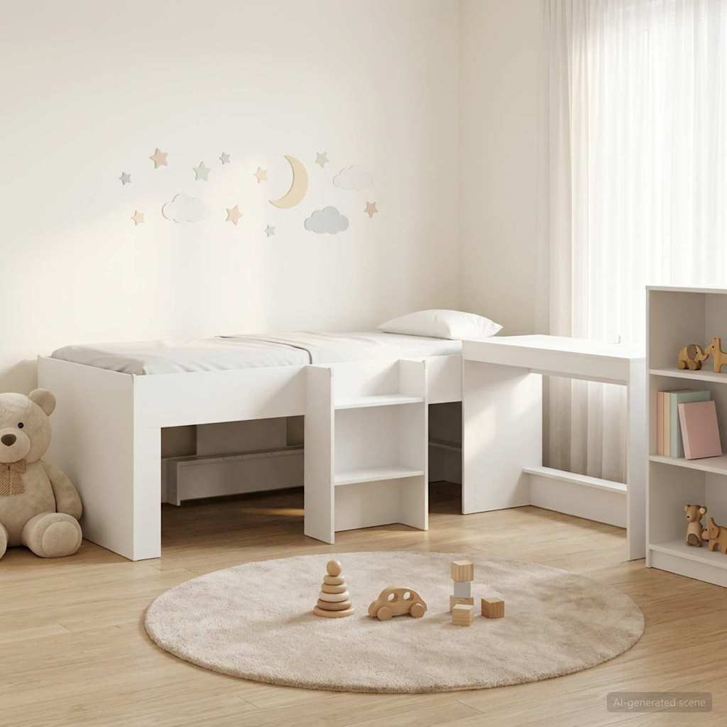 Hoge Bed Frame met Bureau voor Kinderen 2 st Wit Bewerkt hout is nu te koop bij PeponiXL, paradijselijk wonen!