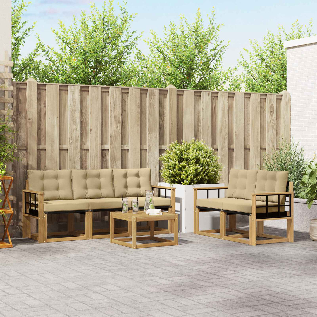 Buiten bankenset met kussen 6 pcs Wit en Beige is nu te koop bij PeponiXL, paradijselijk wonen!