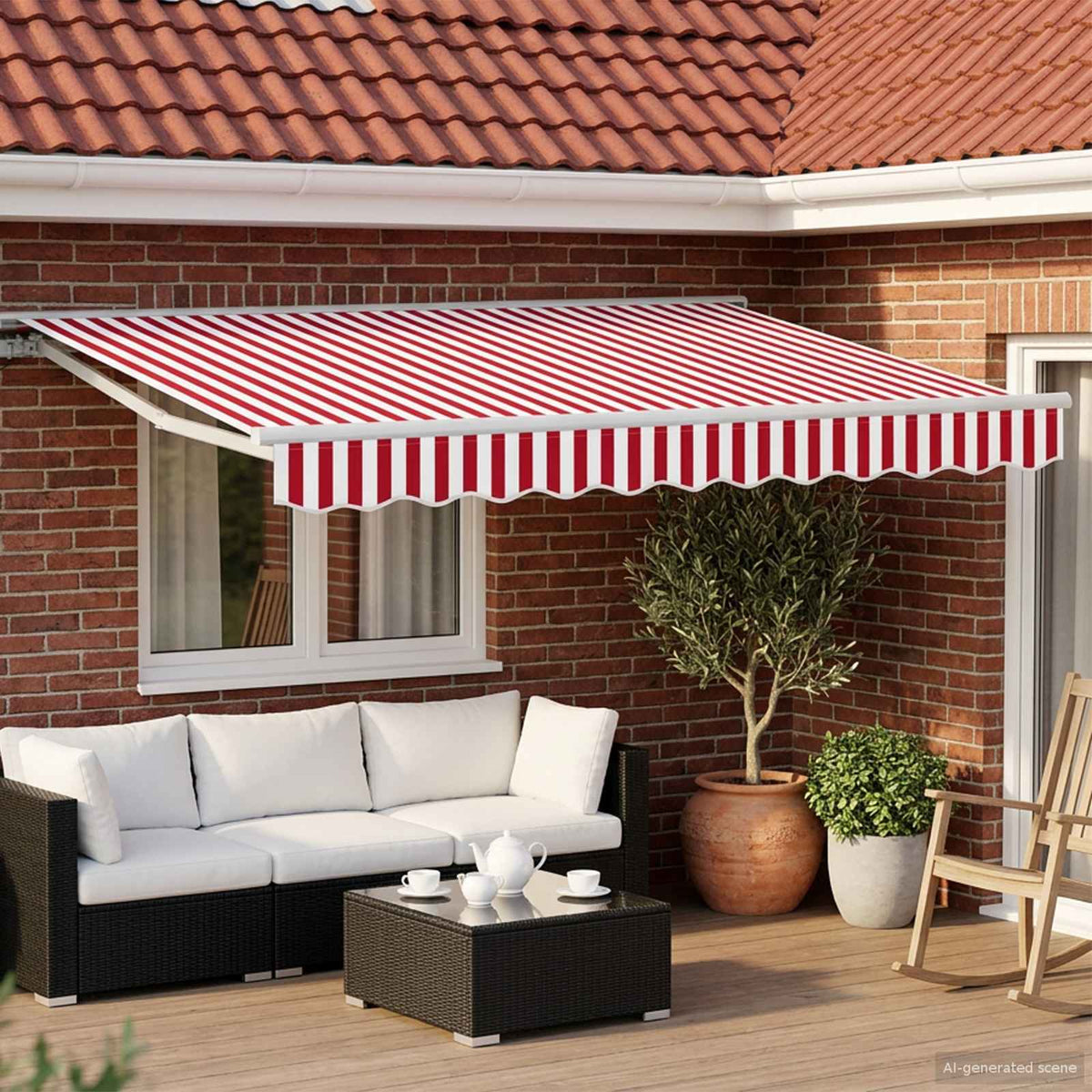 Elektrisch Uittrekbaar Zonnescherm Rood en Wit 3 x 2,5 m is nu te koop bij PeponiXL, paradijselijk wonen!