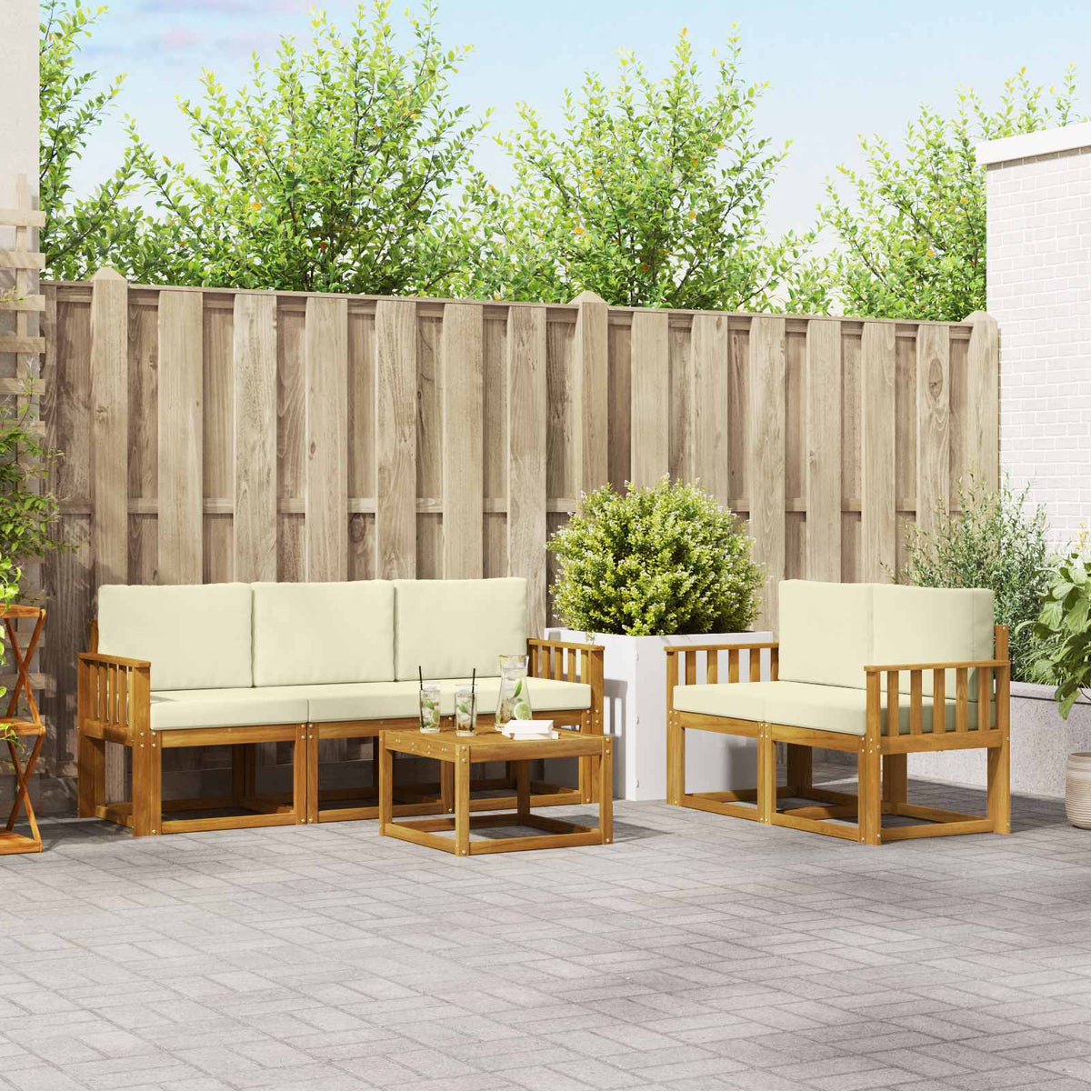 Buiten bankenset met kussen 6 pcs Natuurlijk en Crème is nu te koop bij PeponiXL, paradijselijk wonen!