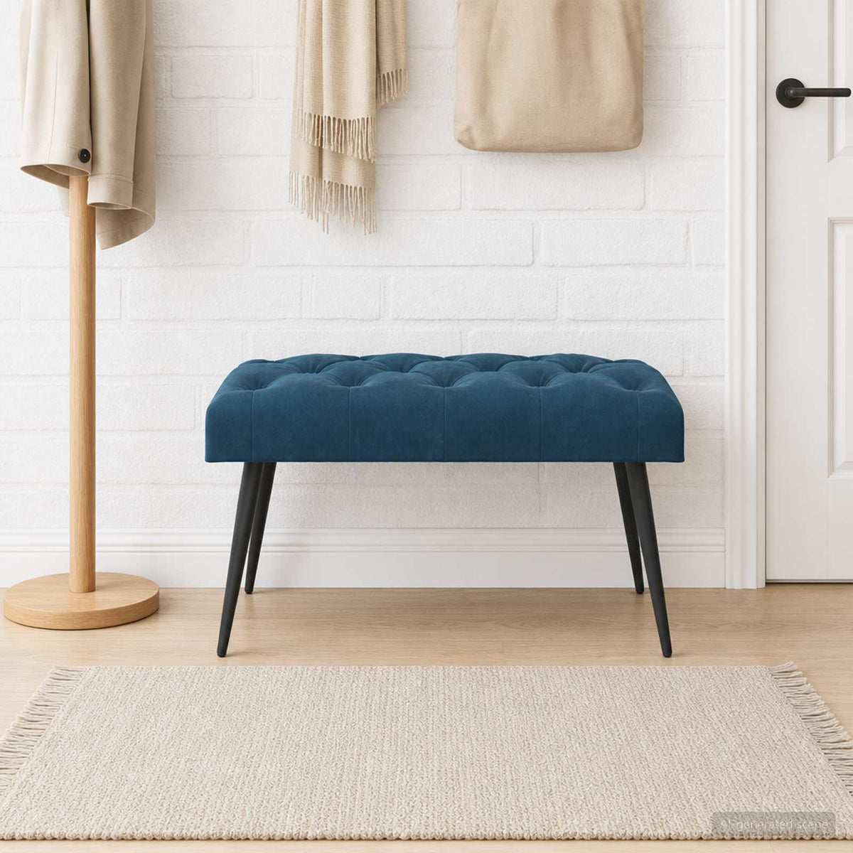Bank met knoopverstelling Blauw 80 x 40 x 46 cm Fluweel is nu te koop bij PeponiXL, paradijselijk wonen!