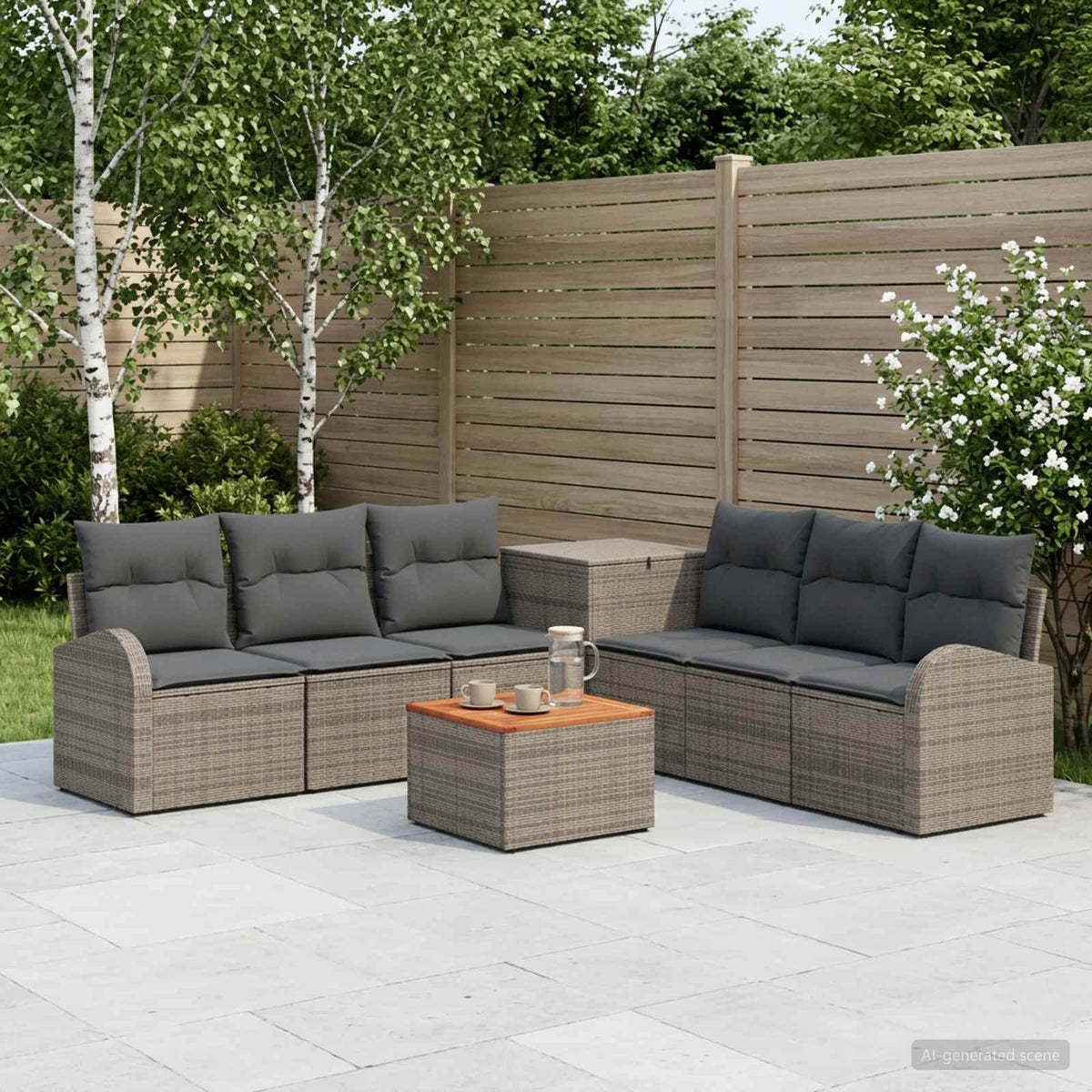 Bankstel 8 st Grijs en Donkergrijs Poly Rattan en Staal is nu te koop bij PeponiXL, paradijselijk wonen!