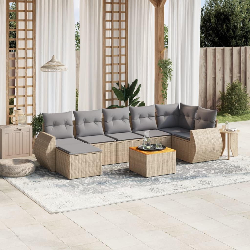 8-delige Loungeset met kussens poly rattan beige is nu te koop bij PeponiXL, paradijselijk wonen!