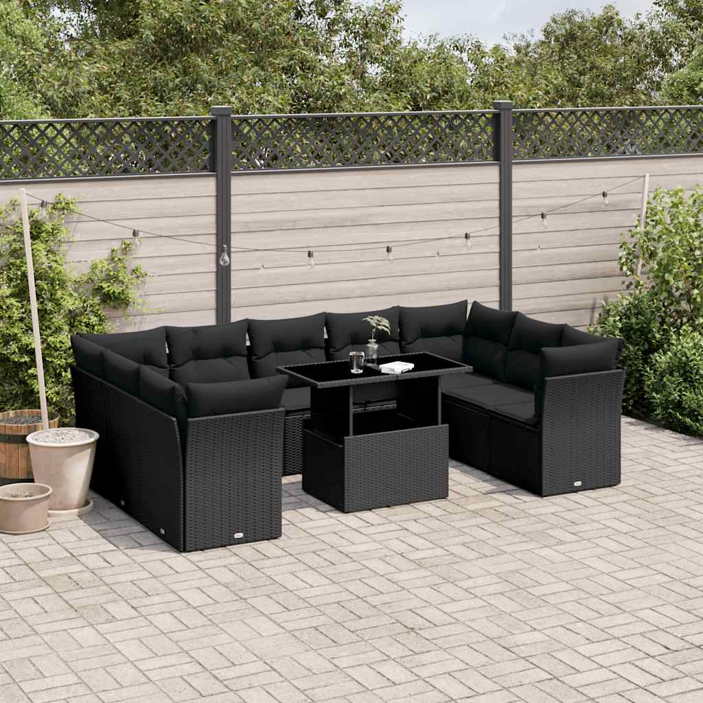 10-delige Loungeset met kussens poly rattan zwart is nu te koop bij PeponiXL, paradijselijk wonen!
