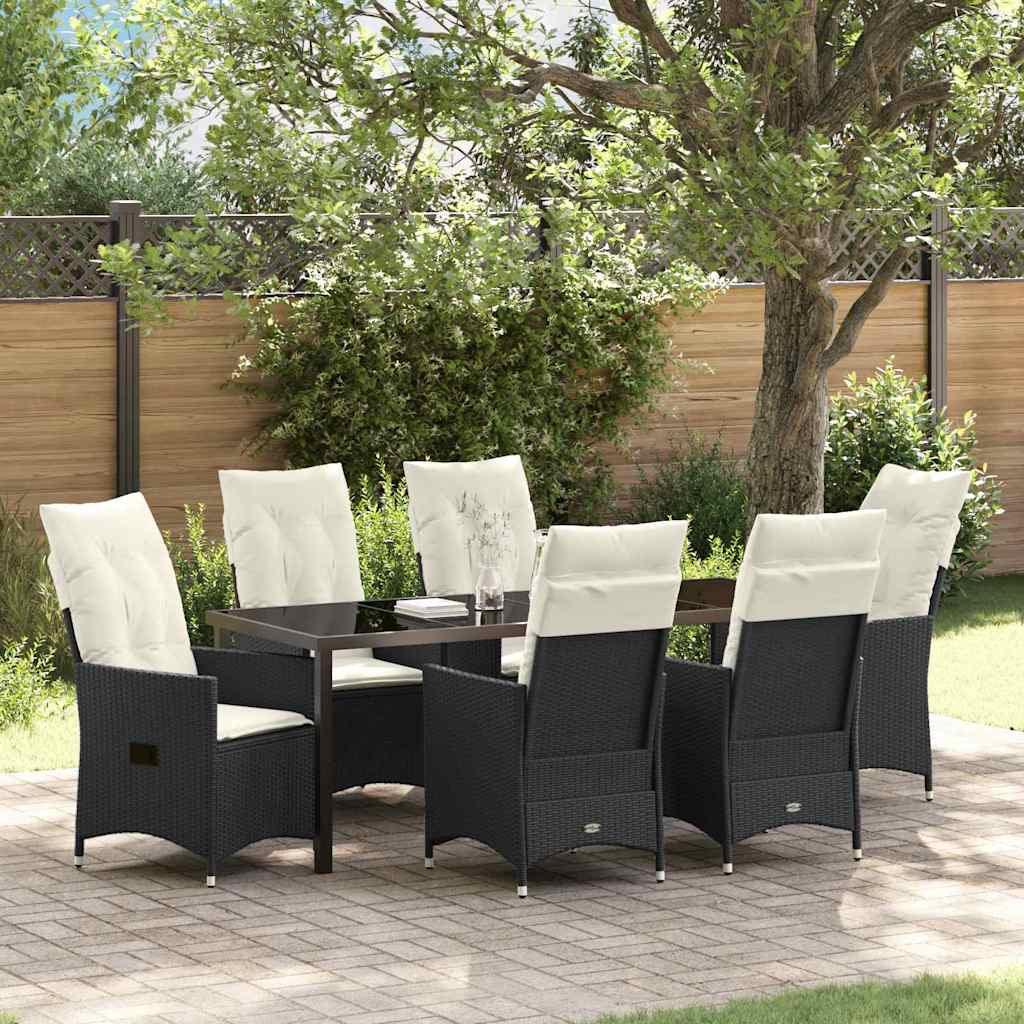 Tuin eettafelset met kussen 7 pcs Zwart poly rattan is nu te koop bij PeponiXL, paradijselijk wonen!