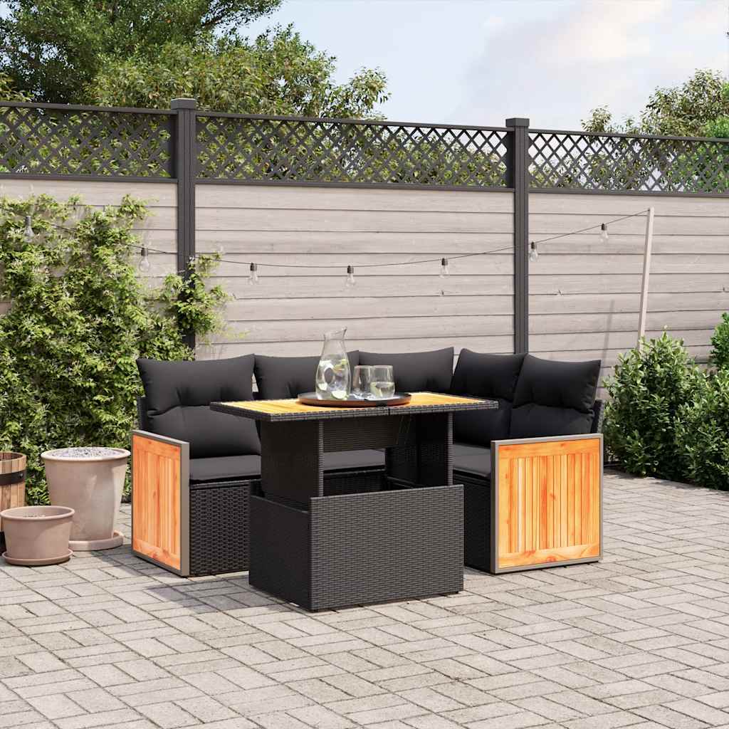5-delige Loungeset met kussens poly rattan zwart is nu te koop bij PeponiXL, paradijselijk wonen!