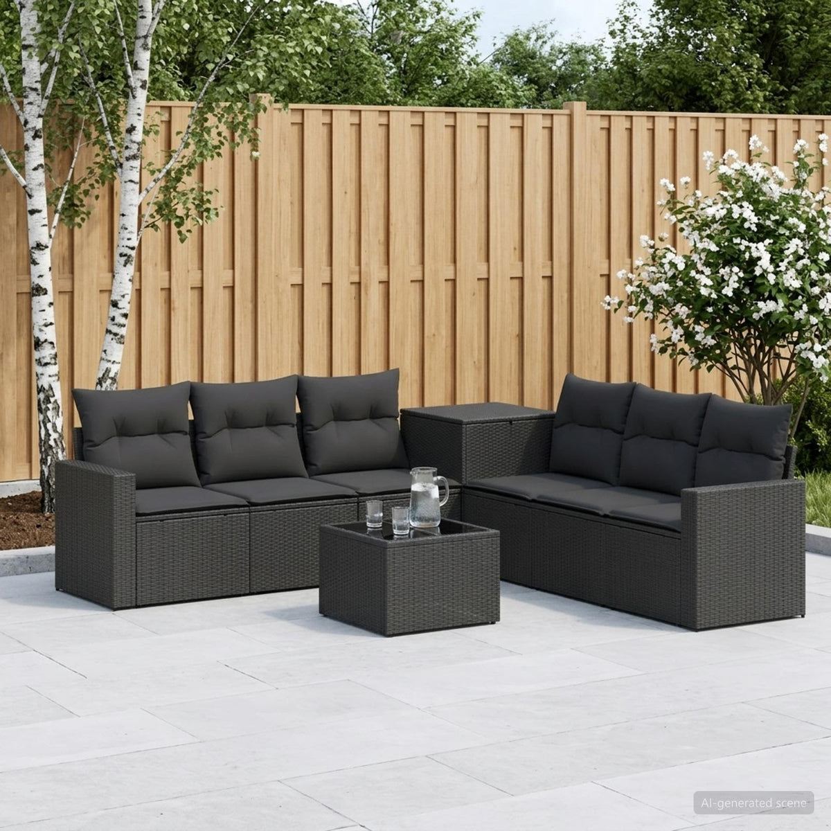 Bankstel 8 st Zwart Poly Rattan en Staal is nu te koop bij PeponiXL, paradijselijk wonen!