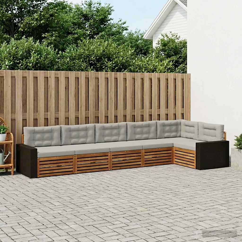 Buiten bankenset 6 pcs Naturel en lichtgrijs is nu te koop bij PeponiXL, paradijselijk wonen!