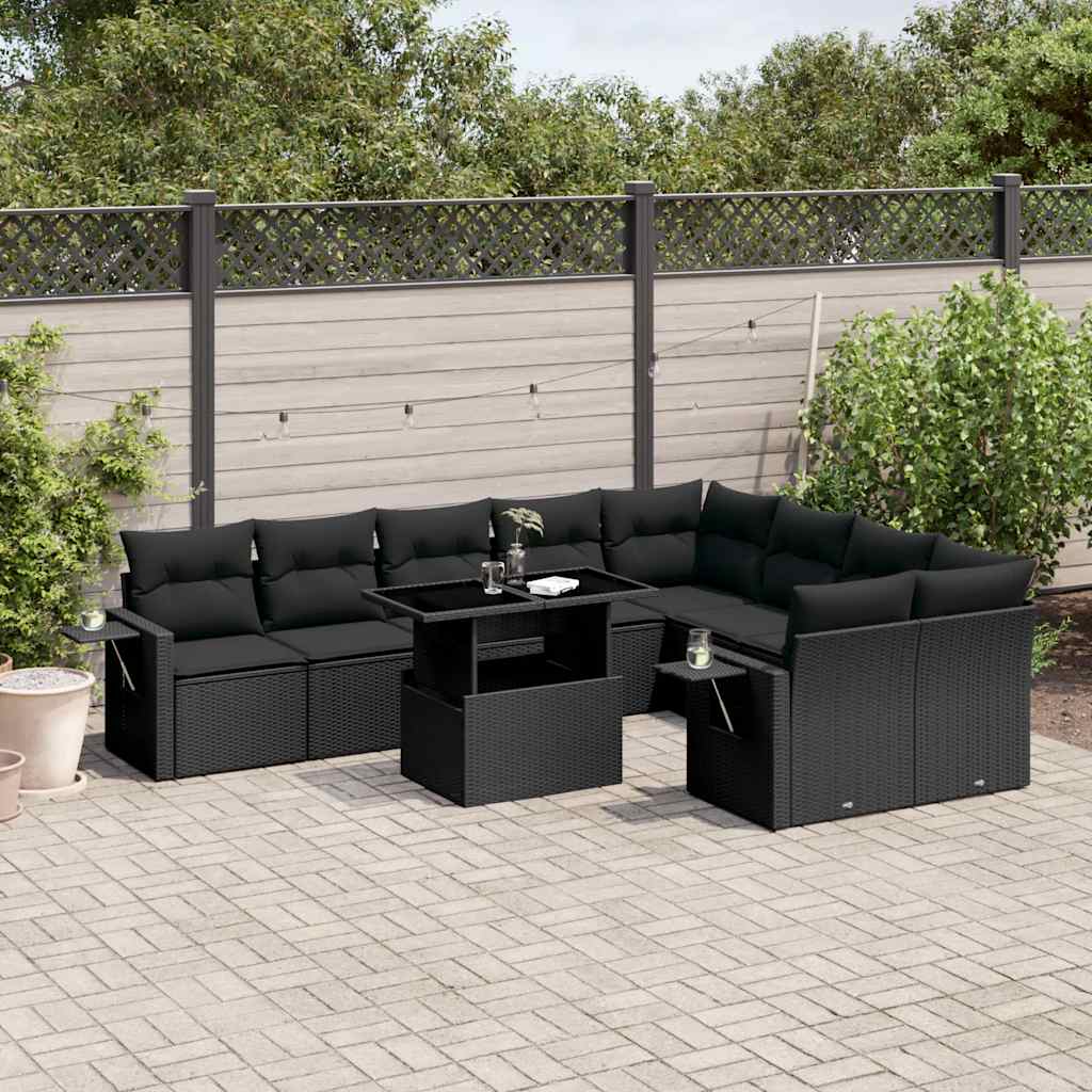 10-delige Loungeset met kussens poly rattan zwart is nu te koop bij PeponiXL, paradijselijk wonen!