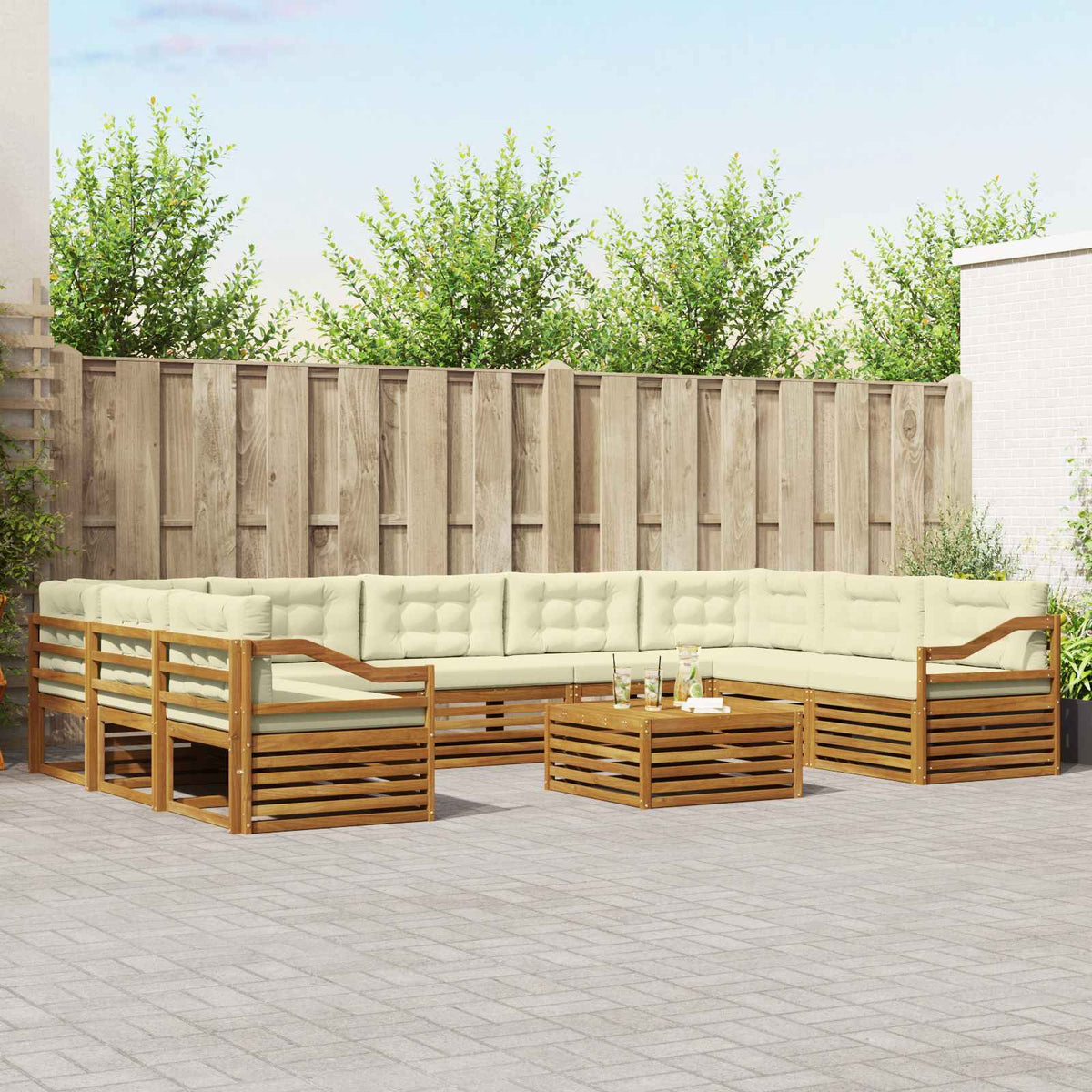 Buiten bankenset 10 pcs Natuurlijk en Crème Massief Acaciahout is nu te koop bij PeponiXL, paradijselijk wonen!