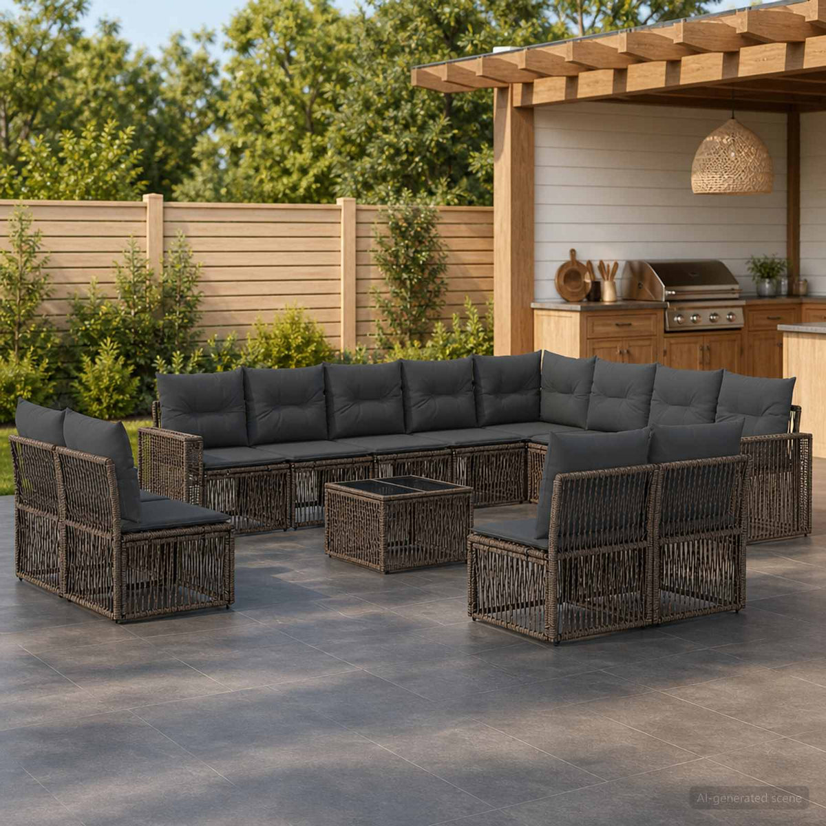 Tuinbankenset 13 pcs Grijs en Donkergrijs poly rattan is nu te koop bij PeponiXL, paradijselijk wonen!