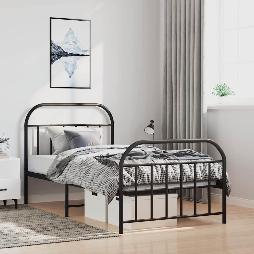 Bedframe met hoofd- en voeteneinde metaal zwart 100x200 cm is nu te koop bij PeponiXL, paradijselijk wonen!