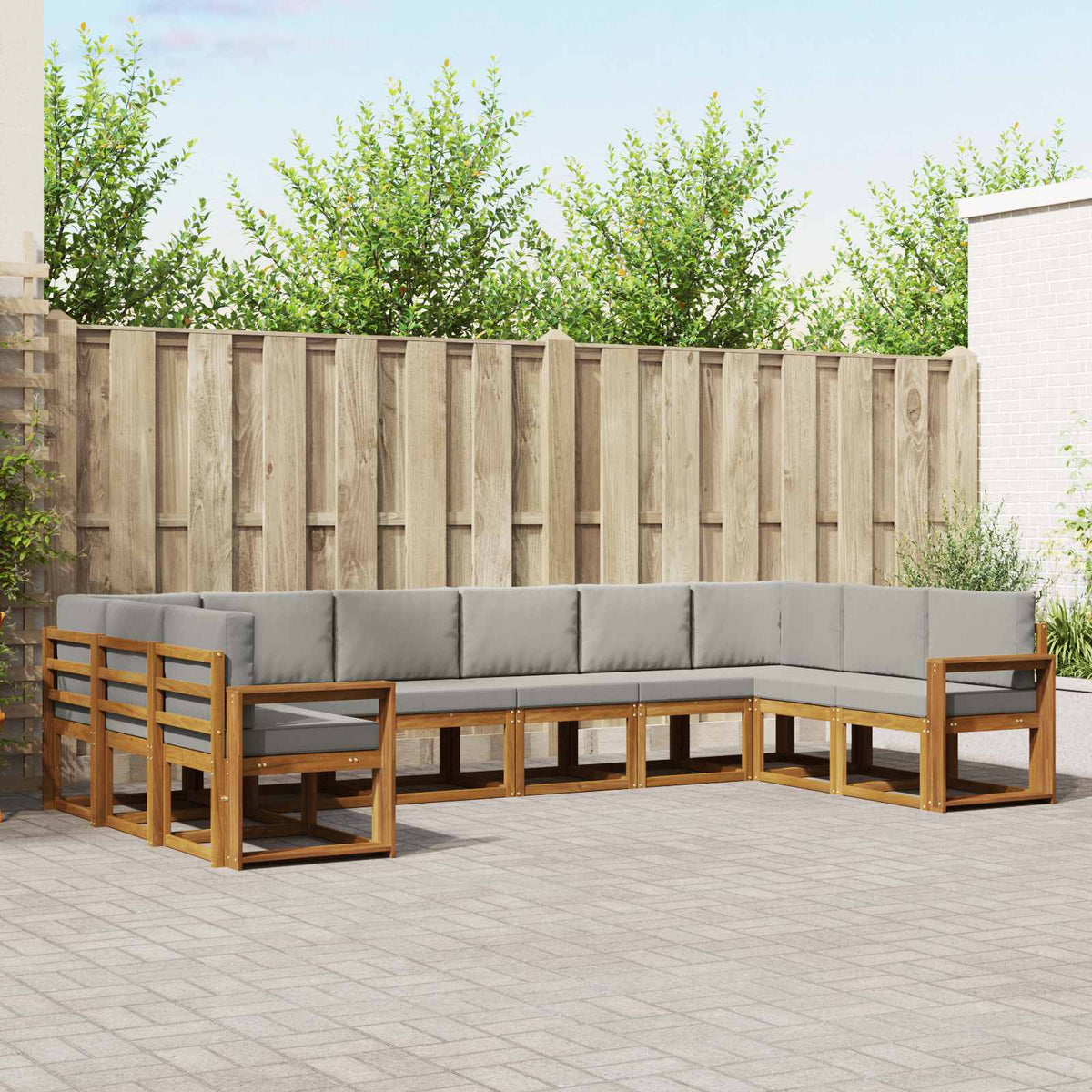 Buiten bankenset met kussen 10 pcs Natuurlijk en Lichtgrijs is nu te koop bij PeponiXL, paradijselijk wonen!