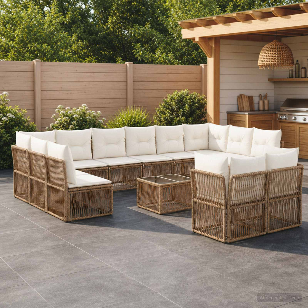 Tuinbankenset 13 pcs Beige poly rattan is nu te koop bij PeponiXL, paradijselijk wonen!