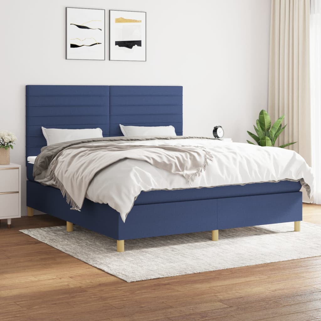Boxspring met matras stof blauw 160x200 cm is nu te koop bij PeponiXL, paradijselijk wonen!