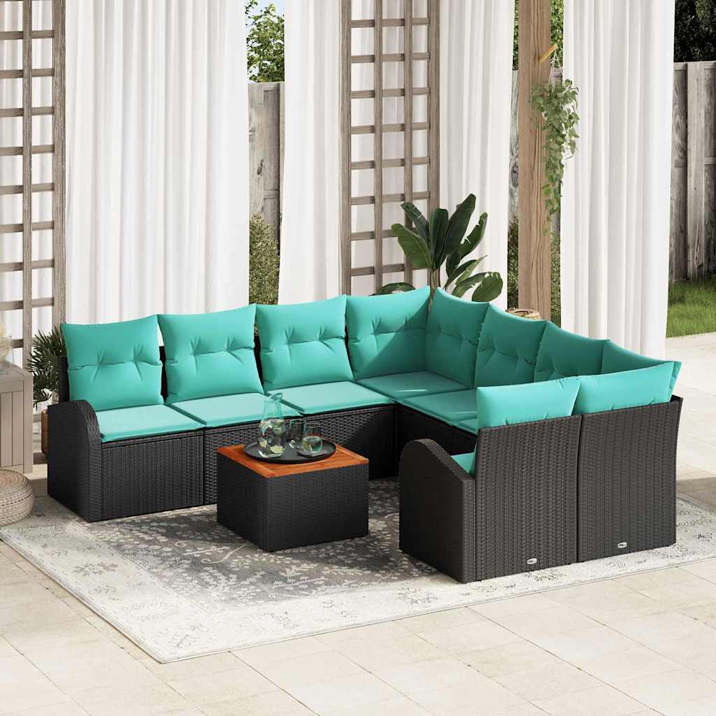 Tuinbankenset met opslag 9 pcs Zwart en Turquoise poly rattan is nu te koop bij PeponiXL, paradijselijk wonen!