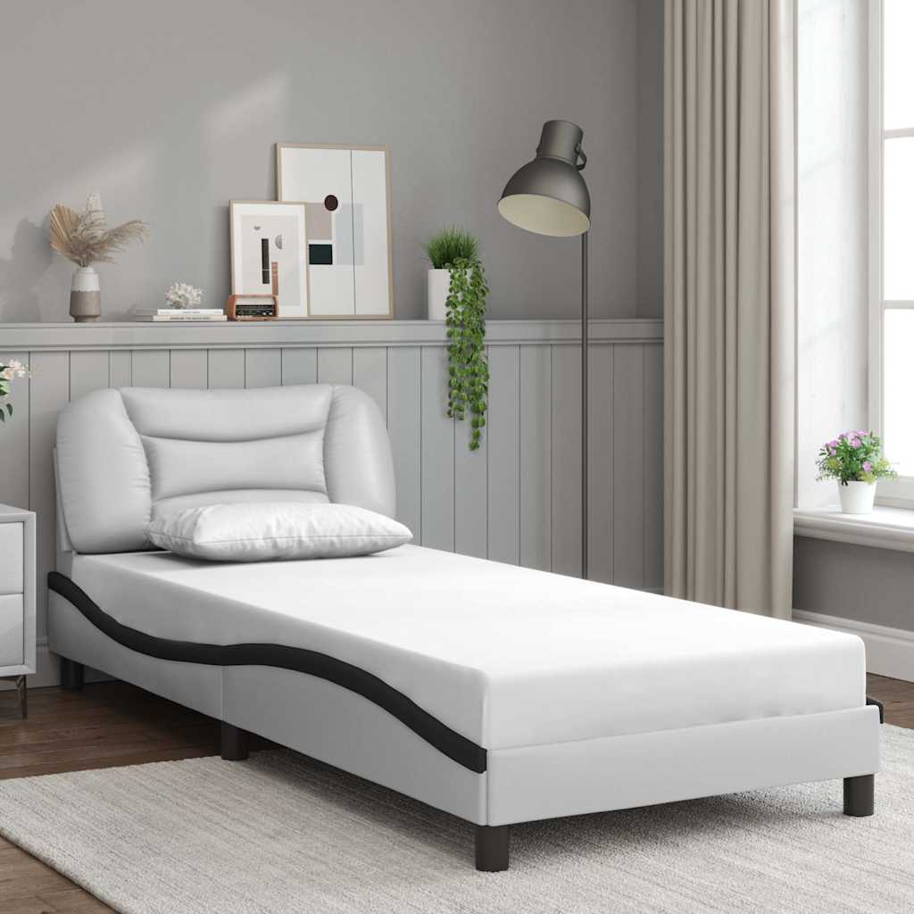 Bedframe zonder matras "Hvar" kunstleer wit en zwart 90x200 cm is nu te koop bij PeponiXL, paradijselijk wonen!