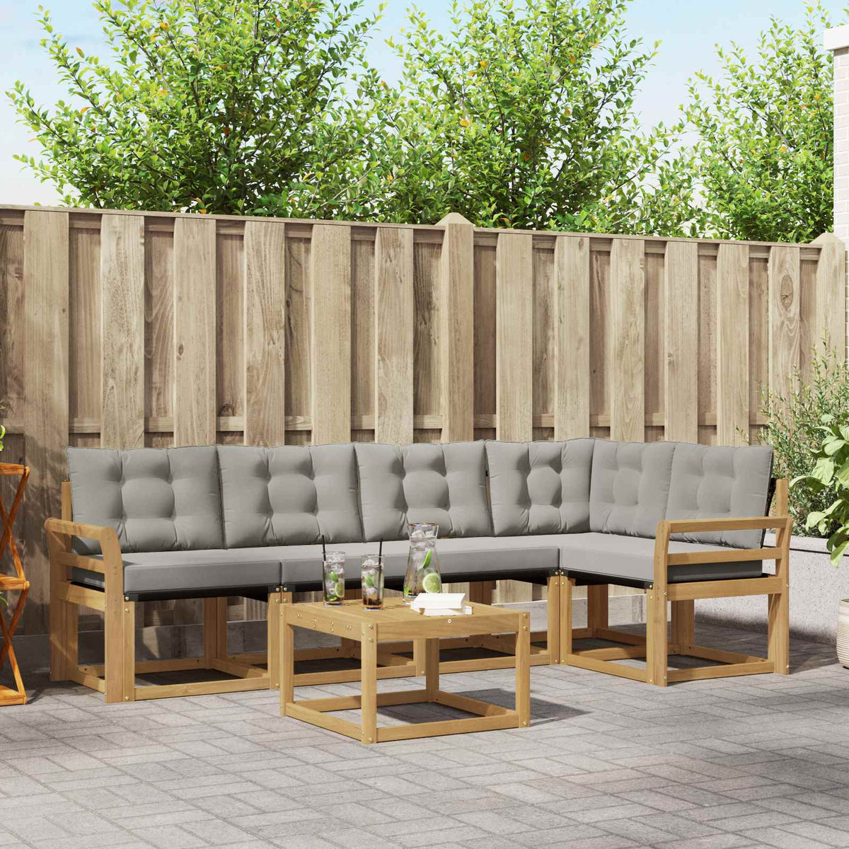 Buiten bankenset met kussen 6 pcs Wit en Lichtgrijs is nu te koop bij PeponiXL, paradijselijk wonen!