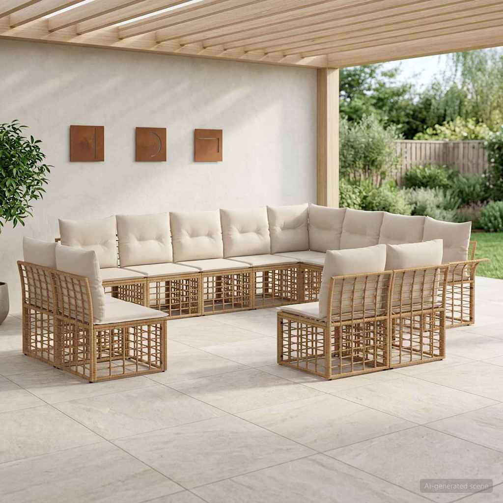 Buiten bankenset 12 pcs Natuurlijk en Crème Wit Polyester is nu te koop bij PeponiXL, paradijselijk wonen!
