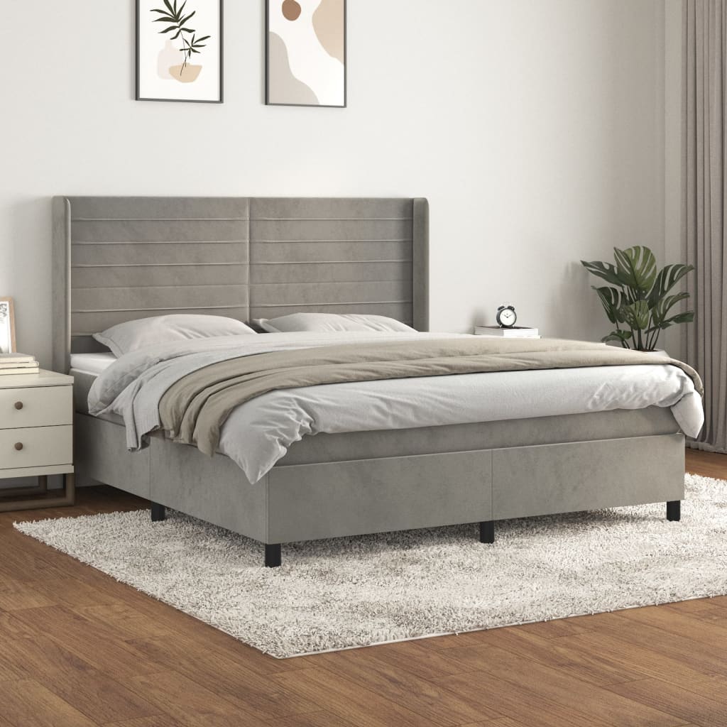 Boxspring met matras fluweel lichtgrijs 180x200 cm is nu te koop bij PeponiXL, paradijselijk wonen!