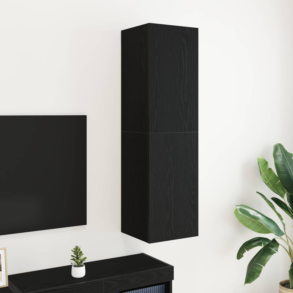 Wand TV Kast Zwart Eiken 30,5 x 30 x 110 cm Bewerkt hout is nu te koop bij PeponiXL, paradijselijk wonen!