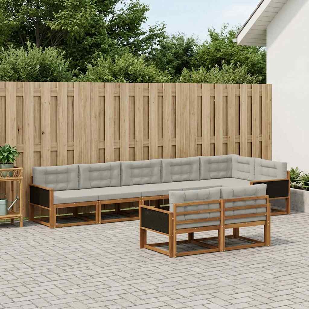 Buiten bankenset met kussen 8 pcs Natuurlijk en Lichtgrijs is nu te koop bij PeponiXL, paradijselijk wonen!