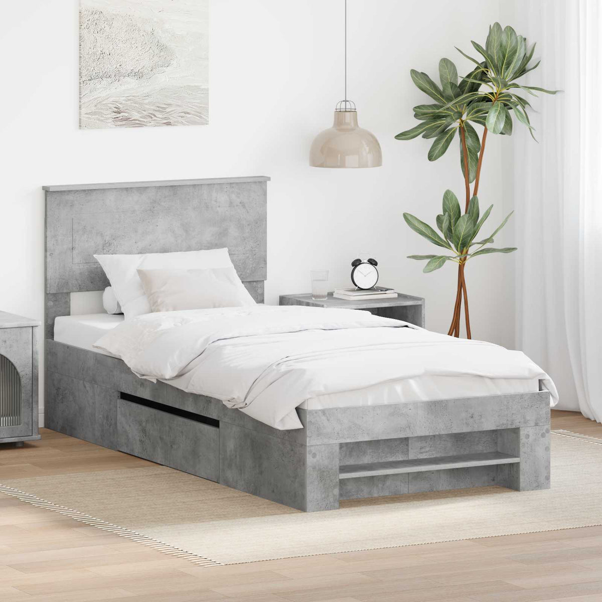 Bedframe met hoofdeinde Beton Grijs 80 x 200 cm Bewerkt hout is nu te koop bij PeponiXL, paradijselijk wonen!