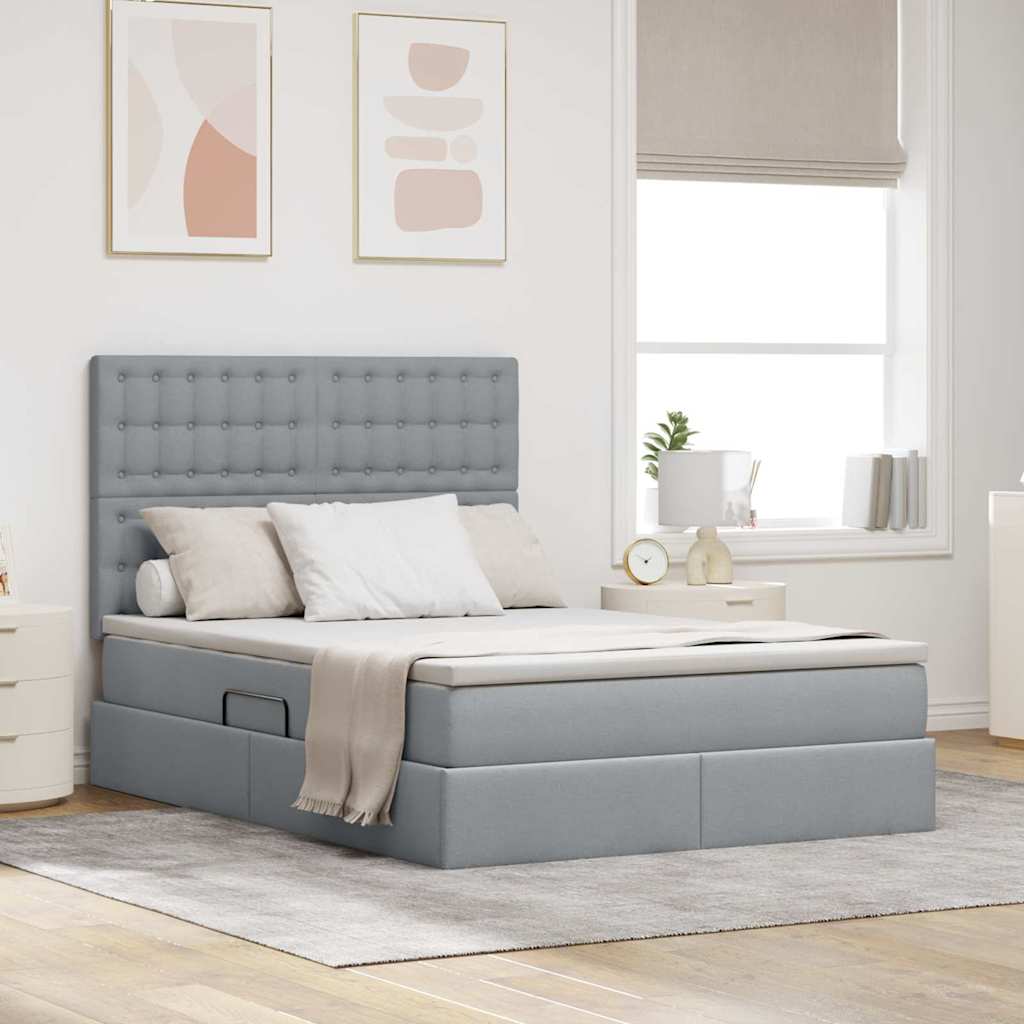 Opbergbed met LED met matras Lichtgrijs 140 x 200 cm Polyester is nu te koop bij PeponiXL, paradijselijk wonen!