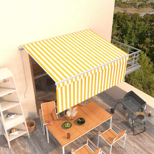 Luifel handmatig uittrekbaar met rolgordijn 3,5x2,5 m geel wit is nu te koop bij PeponiXL, paradijselijk wonen!