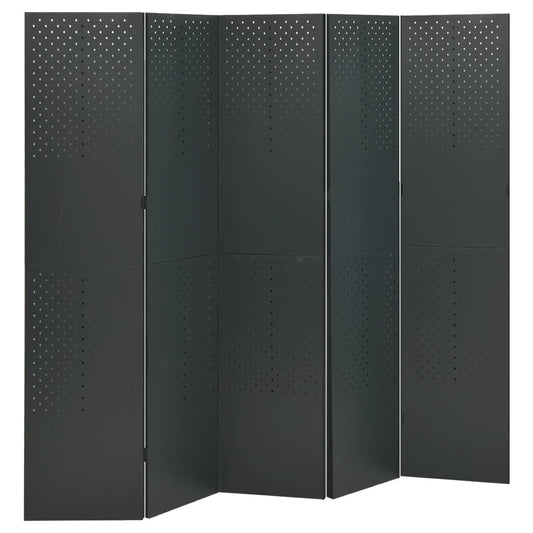 Kamerscherm met 5 panelen 200x180 cm staal antracietkleurig is nu te koop bij PeponiXL, paradijselijk wonen!