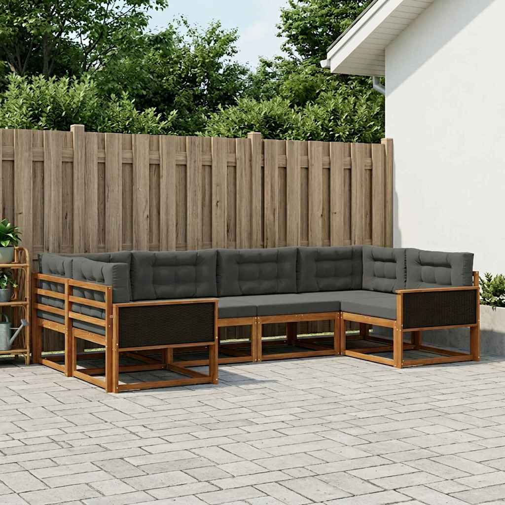 Buiten bankenset met kussen 6 pcs Natuurlijk en Antraciet is nu te koop bij PeponiXL, paradijselijk wonen!