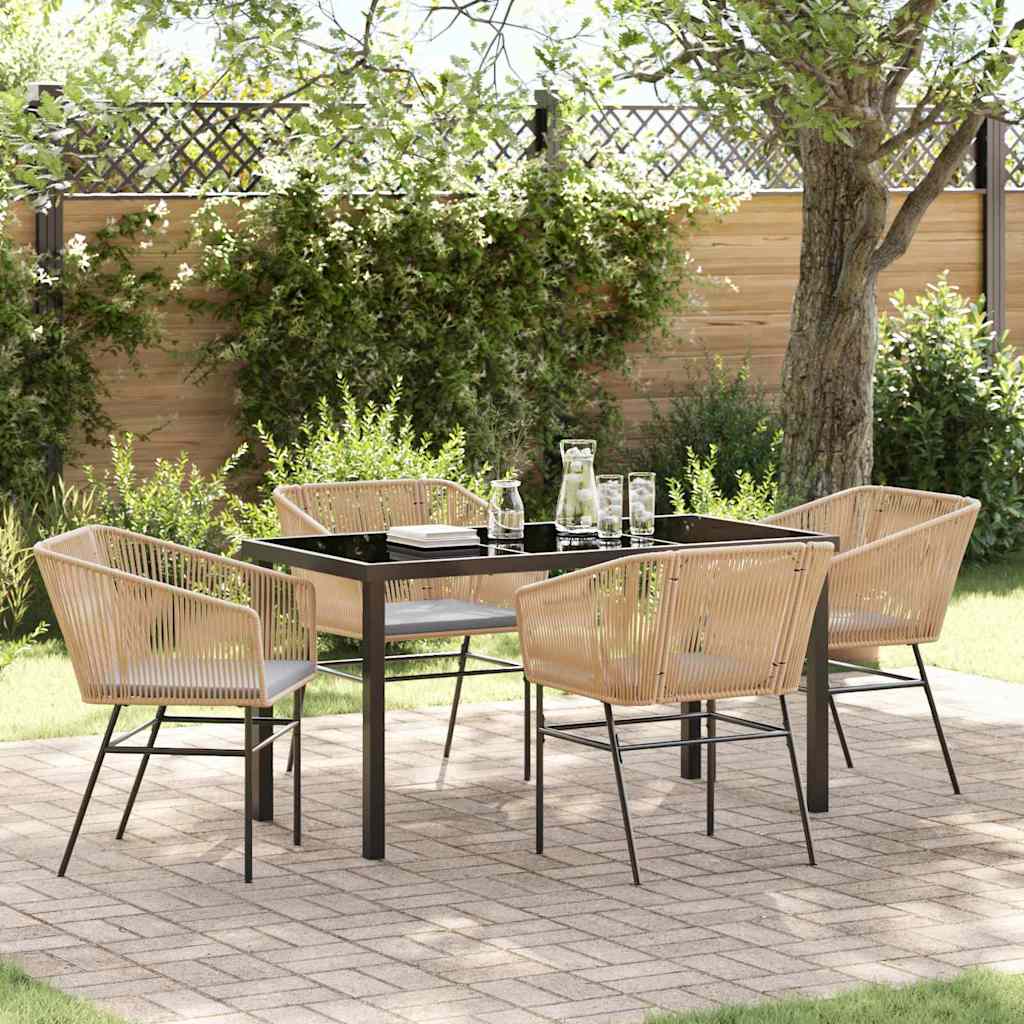 Tuin eettafelset met kussen 5 pcs Bruin Gepoedercoat staal is nu te koop bij PeponiXL, paradijselijk wonen!