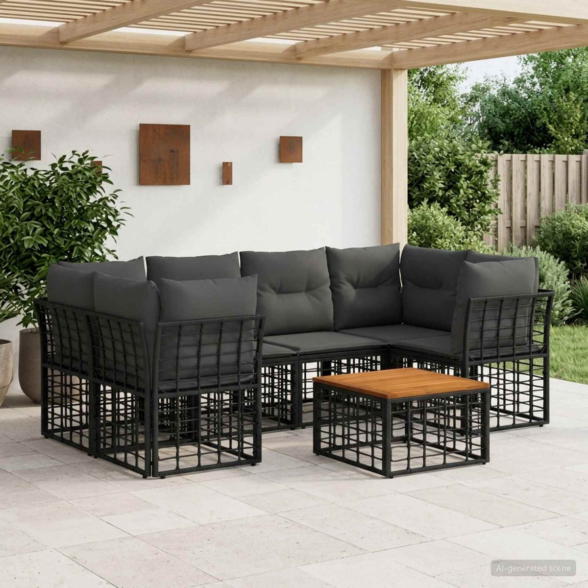 Buiten bankenset 7 st Zwart en Donkergrijs poly rattan is nu te koop bij PeponiXL, paradijselijk wonen!