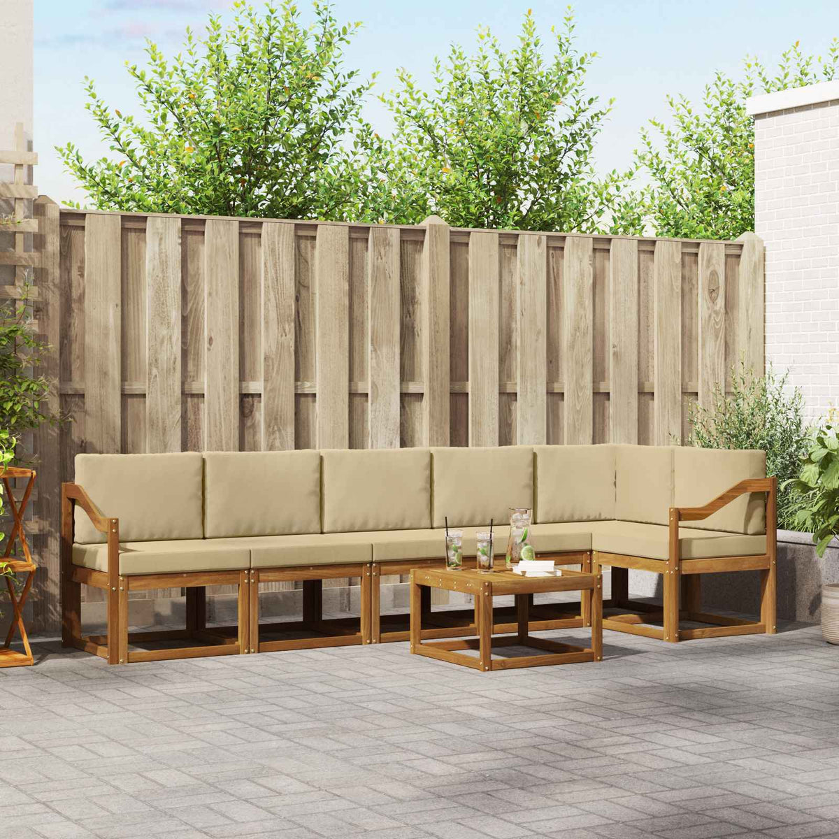 Buiten bankenset met kussen 7 pcs Natuurlijk en Beige is nu te koop bij PeponiXL, paradijselijk wonen!