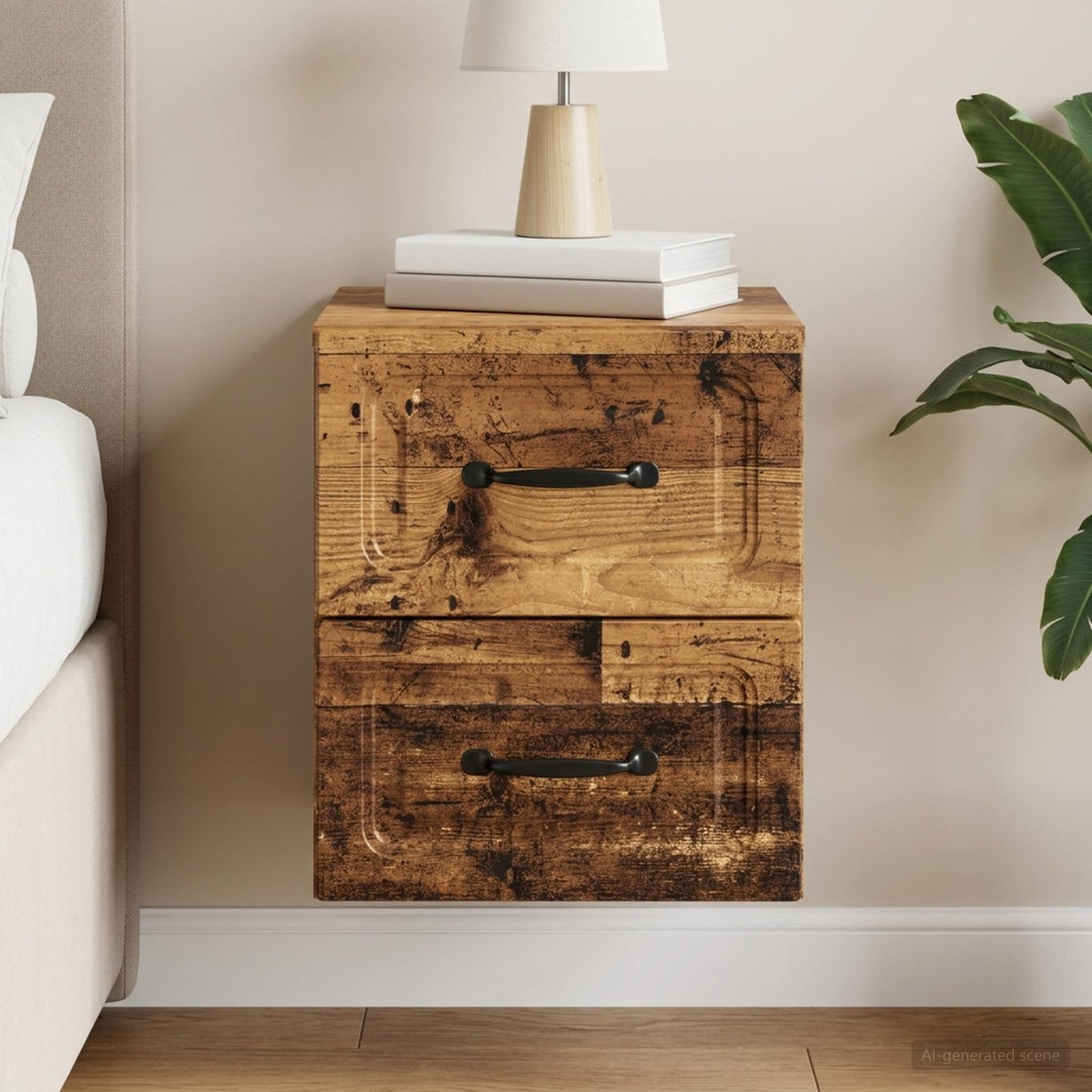 Wandbeugel Bedkast Oud hout 34,5 x 33 x 40 cm Bewerkt hout is nu te koop bij PeponiXL, paradijselijk wonen!