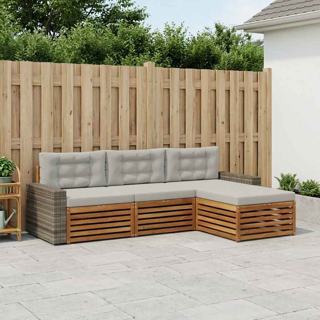 Buiten bankenset 4 pcs Naturel en lichtgrijs Polyester is nu te koop bij PeponiXL, paradijselijk wonen!