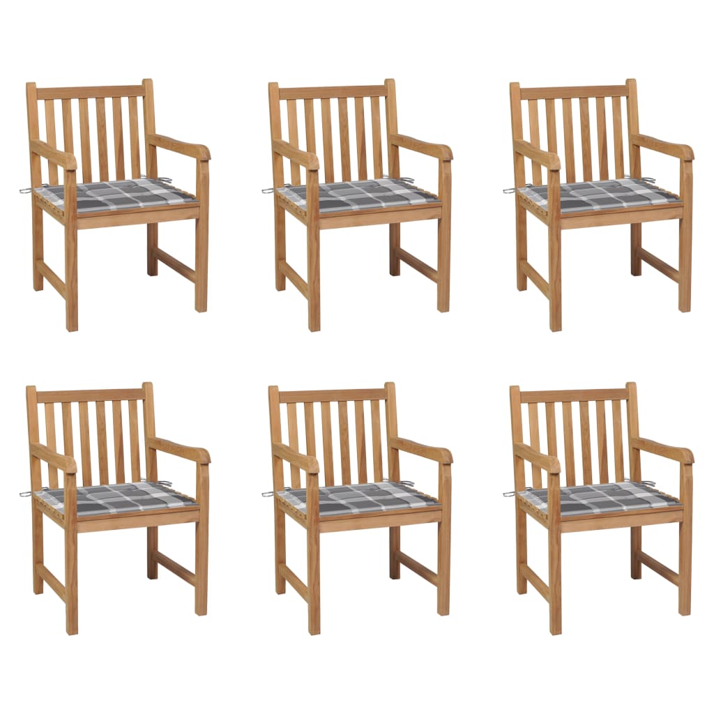 Tuinstoelen 6 st met grijs geruite kussens massief teakhout is nu te koop bij PeponiXL, paradijselijk wonen!