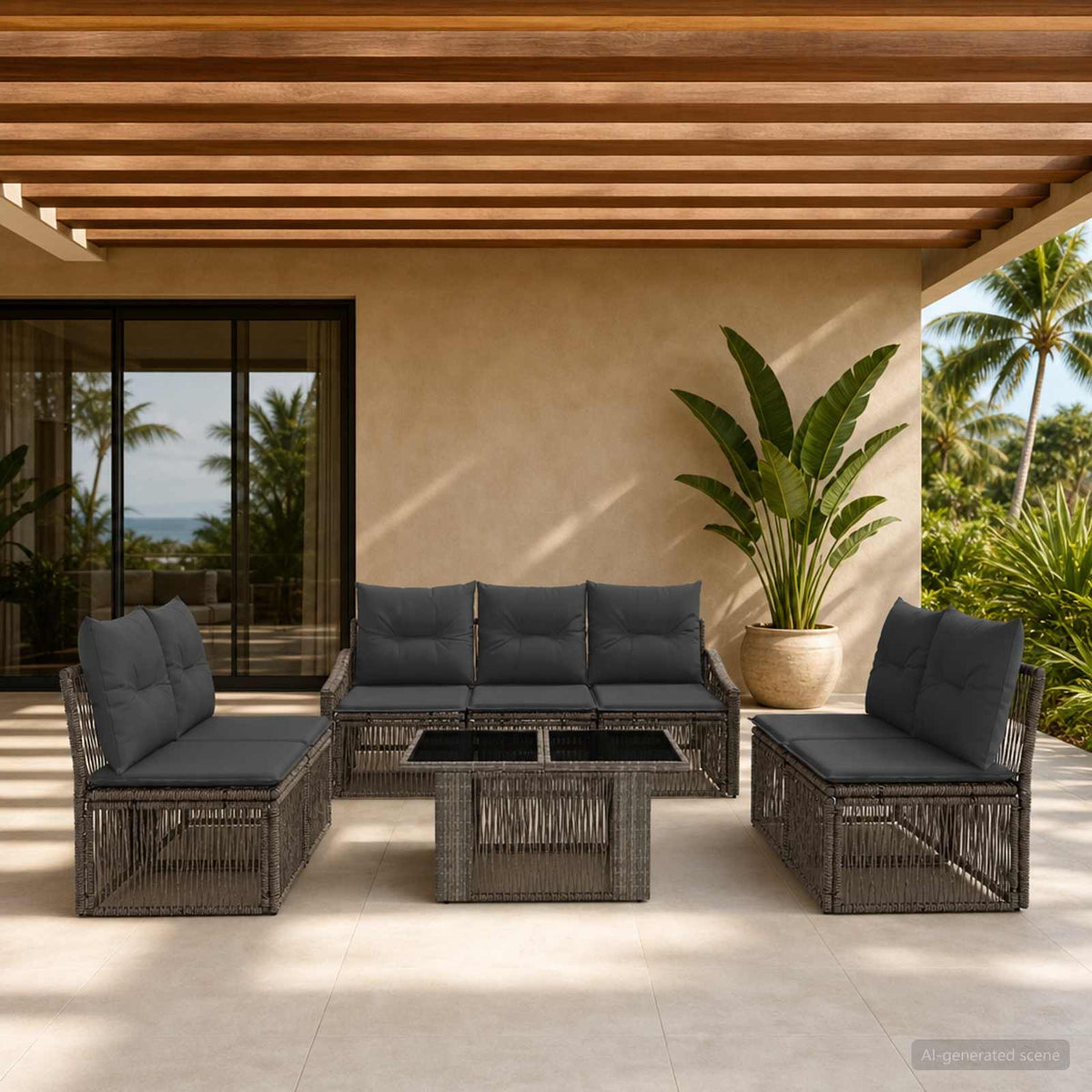 Tuinbankenset 8 st Grijs en Donkergrijs poly rattan is nu te koop bij PeponiXL, paradijselijk wonen!