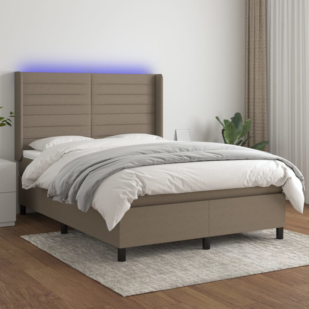 Boxspring met matras en LED stof taupe 140x190 cm is nu te koop bij PeponiXL, paradijselijk wonen!