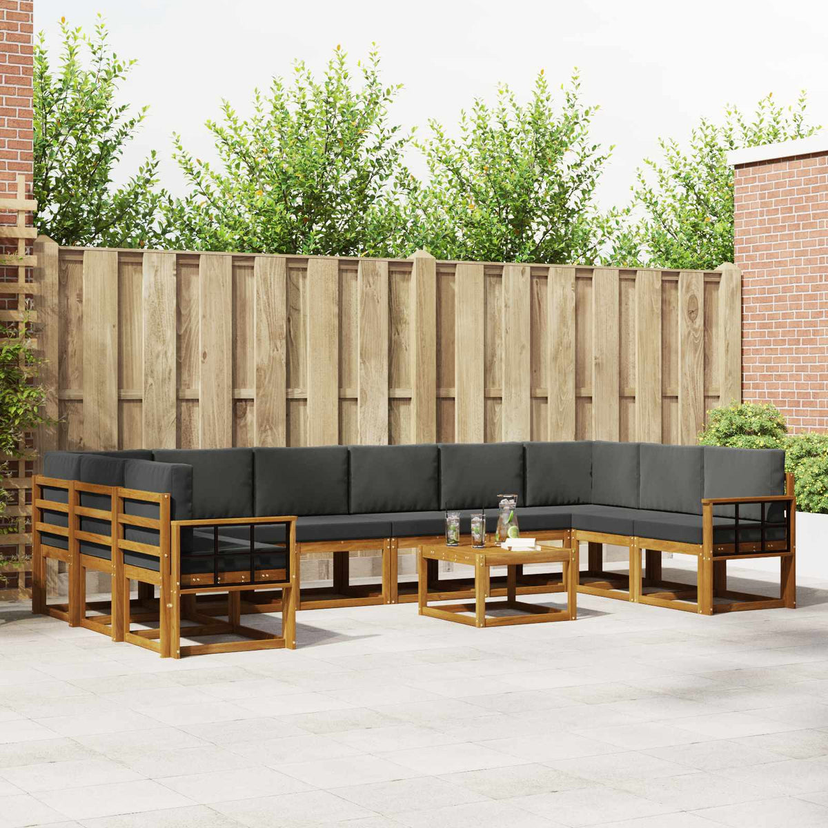 Buiten bankenset met kussen 11 pcs Natuurlijk en Antraciet is nu te koop bij PeponiXL, paradijselijk wonen!