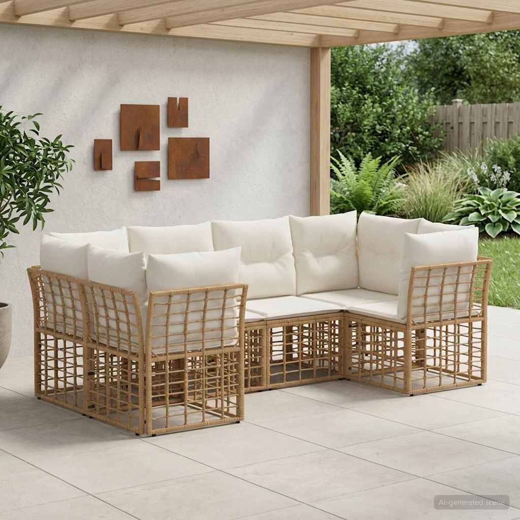 Buiten bankenset met kussen 6 pcs Naturel Polyester is nu te koop bij PeponiXL, paradijselijk wonen!