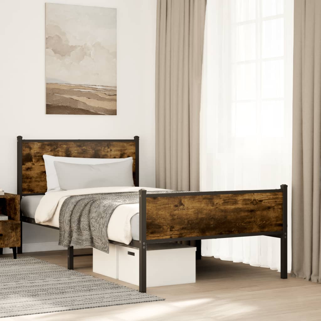 Bedframe zonder matras metaal gerookt eikenkleurig 100x200 cm is nu te koop bij PeponiXL, paradijselijk wonen!